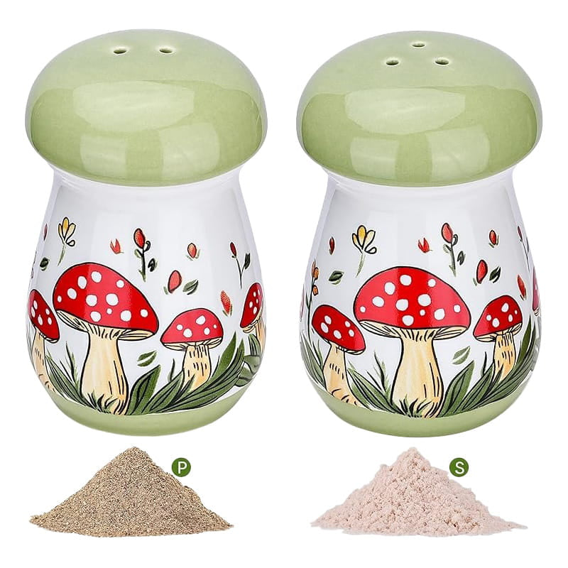 green ceramic mushroom salt and pepper shaker
