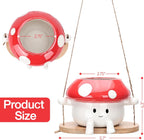 Red and white mushroom-shaped product with dimensions on a white background