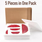 Packaged red mushroom-designed shelves with a cardboard box on a white background