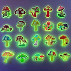 Collection of colorful mushroom illustrations on a dark background