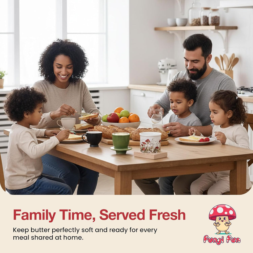 Family sitting around a table with food, emphasizing family time and fresh meals.