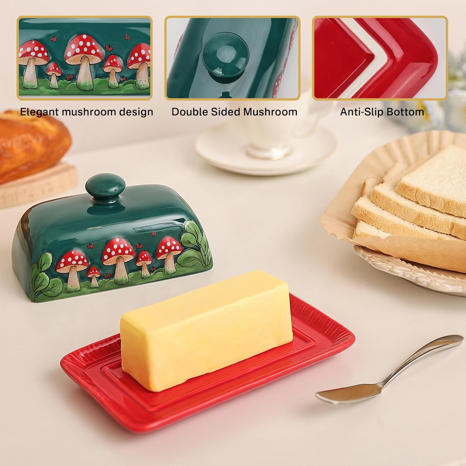 Dark Green elegant butter dish with lid