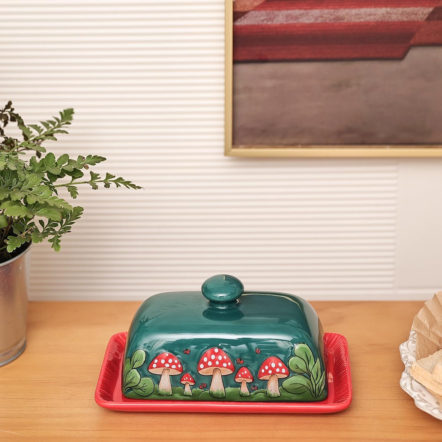Dark Green butter dish ceramic
