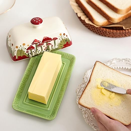 ceramic butter dish used on bread