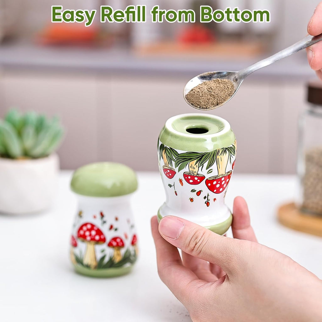 refilling a green salt and pepper shaker
