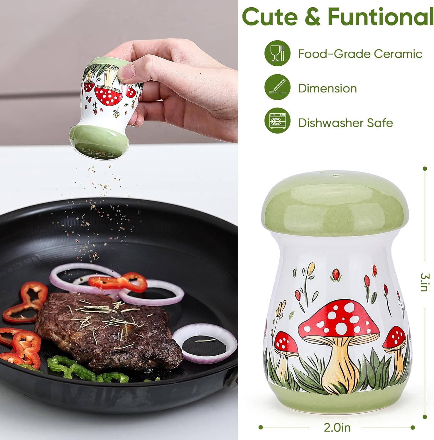 green salt and pepper shaking used in cooking