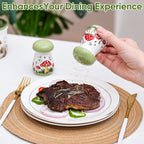 green salt and pepper shaker used on steak